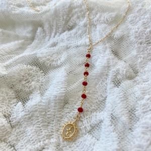 *Ari* Dainty Gold Cross Rosary Lariat Choker Delicate Necklace